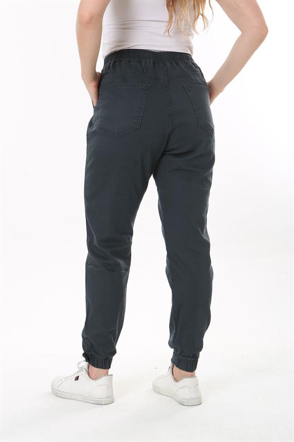 Kadın Büyük Beden Füme Bel Ve Paça Lastikli Likralı 4 Cepli Kot Pantolon 65N37827