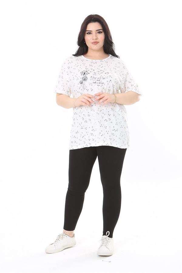 Kadın Büyük Beden Kemik Bisiklet Yakalı Kısa Kollu Bluz 65N38007