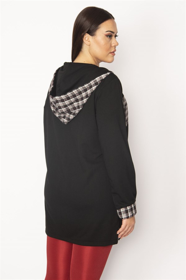 Kadın Bordo Ekose Desen Detaylı Kapşonlu Mont 65N29568