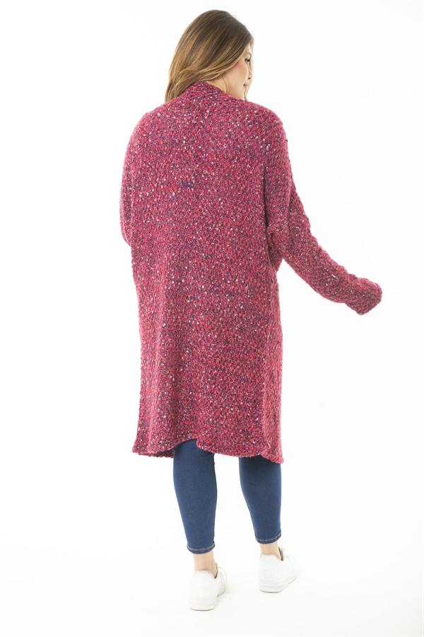 Kadın Büyük Beden Renkli Triko Kalın Hırka 65N37137