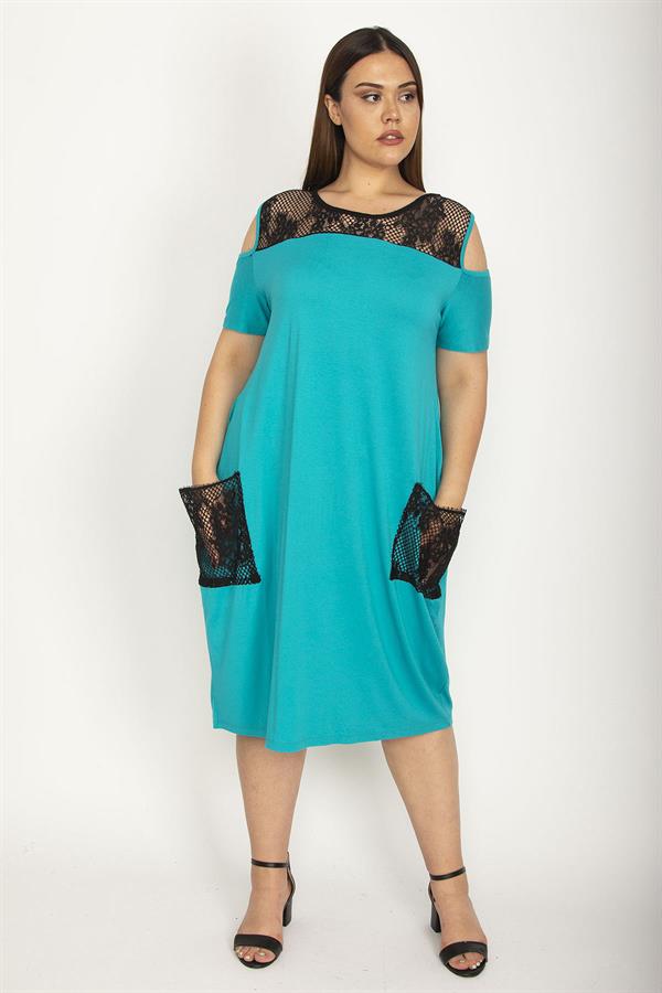 Kadın Fujya Büyük Beden Roba Ve Cep File Detaylı Viskon Elbise 65N35698