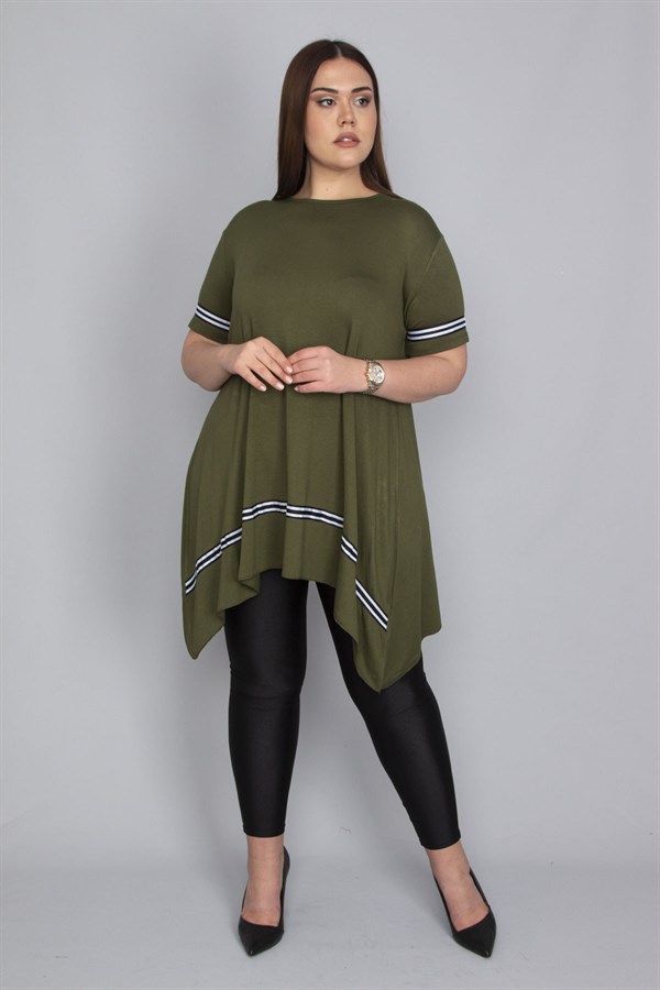 Kadın Haki Şerit Detaylı Asimertik Tunik 65N23133