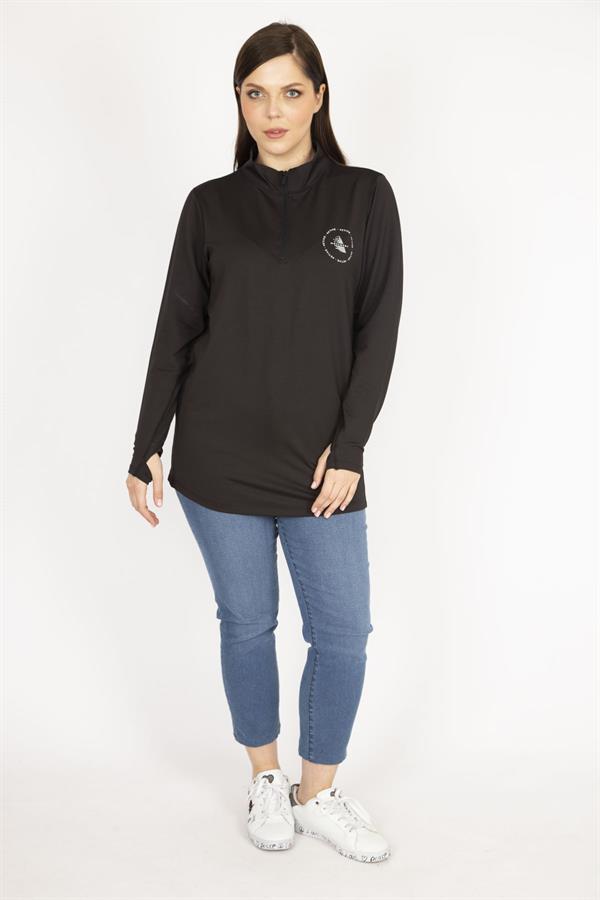 Women's Black Plus Size Front Placket Zippered Sweatshirt