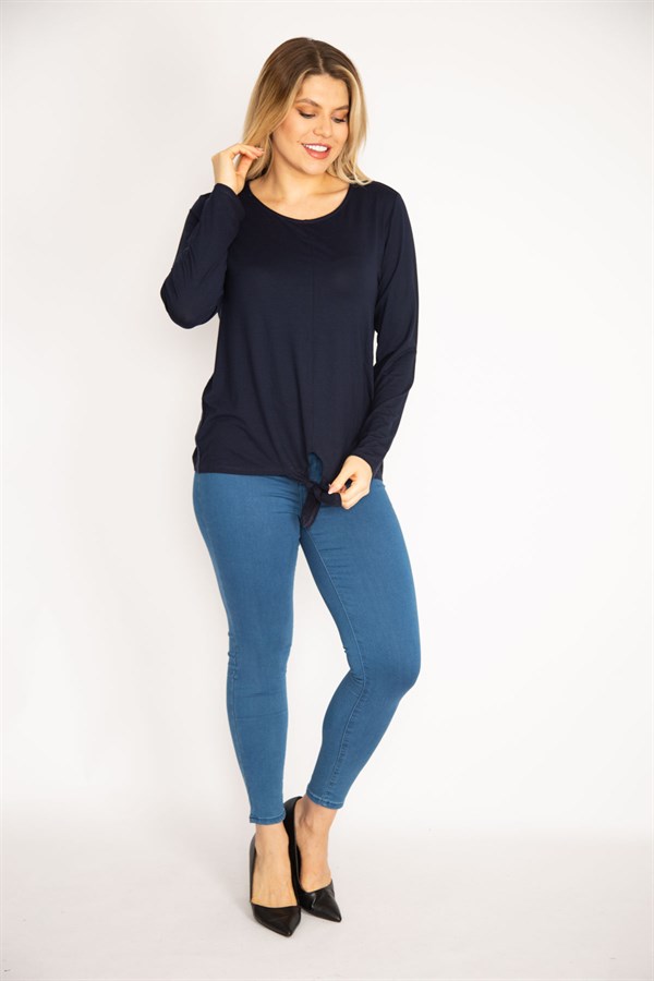 Kadın Lacivert Ön Bağlama Detaylı Bisklet Yaka Bluz 65N35217