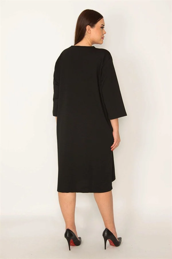 KADIN ORANJ TAŞ VE LAK DETAYLI ELBİSE