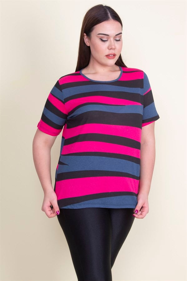 Kadın Fuşya Bisiklet Yakalı Pamuklu Kumaş T.Shirt 65N21080