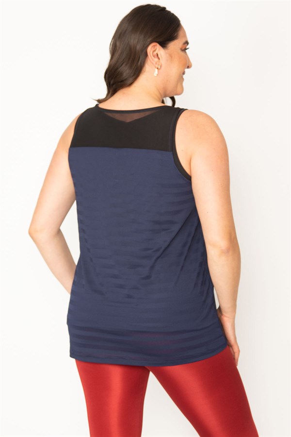 KADIN LACİVERT ARKA ROBASI TÜL SPOR BLUZ