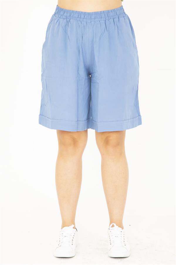 Kadın Büyük Beden Antrasit Dokuma Viskon Kumaş Beli Lastikli Şort 65N36801