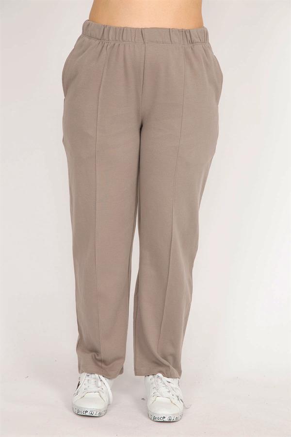 Kadın Siyah Büyük Beden Çima Dikişli Yan Cepli Eşofman Alt