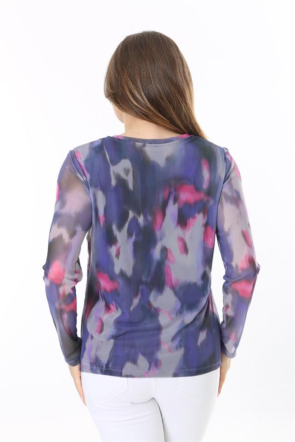 Kadın Büyük Beden Renkli Astarlı Tül Bluz 65N37810