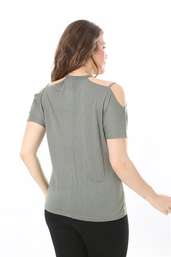 Kadın Büyük Beden Haki Omuz Dekolteli Bluz 65N38047