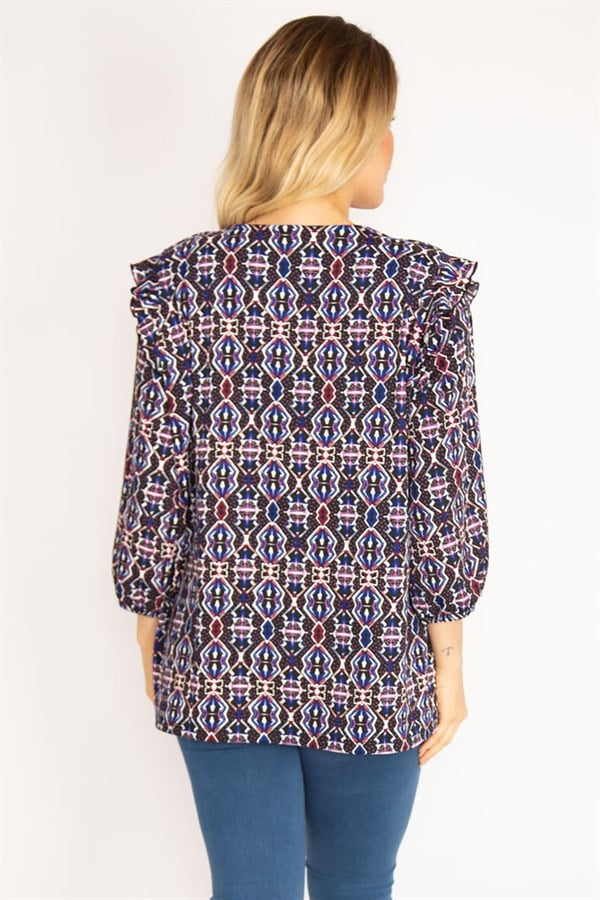 Kadın Renkli Önü Birit Düğmeli Omuzu Fırfırlı Tunik 65N35120