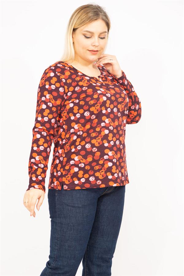 Kadın Renkli Büyük Beden Pamuklu Kumaş Yaka Detaylı Bluz 65N35772