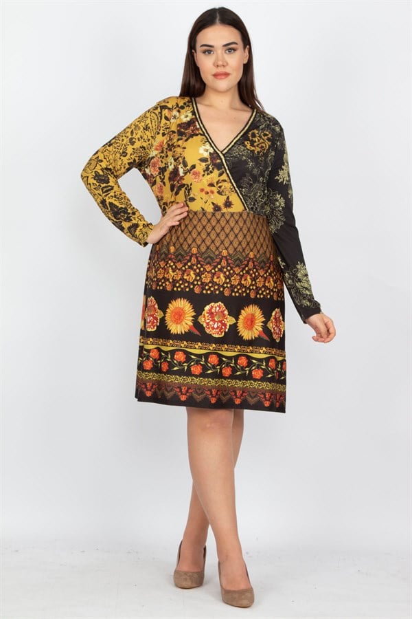 Kadın Renkli Yakasi Sim Şeritli Renkli Elbise 65N13992