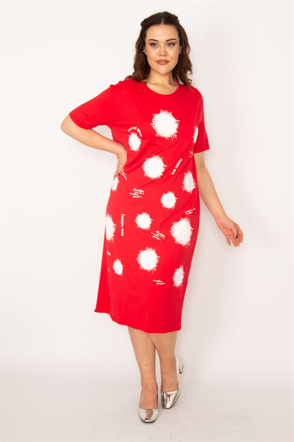 Kadın Kırmızı Ön Baskılı Viskon Elbise 65N33248