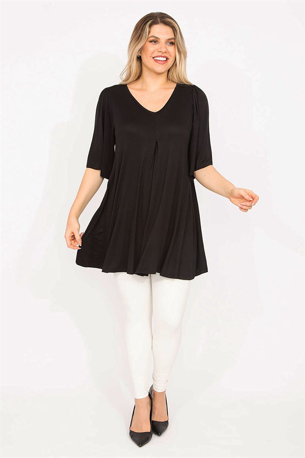 Tunique plissée noire trapèze pour femme 65N35319 Tunique plissée noire trapèze pour femme 65N35319