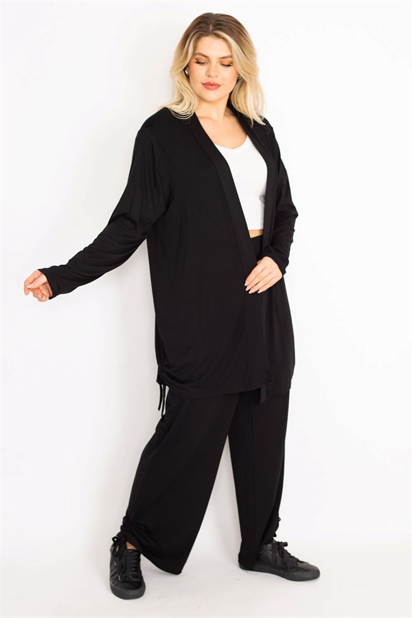 Kadın Mavi Yan Bağcık Detaylı Hırka Pantolon Takım 65N34906