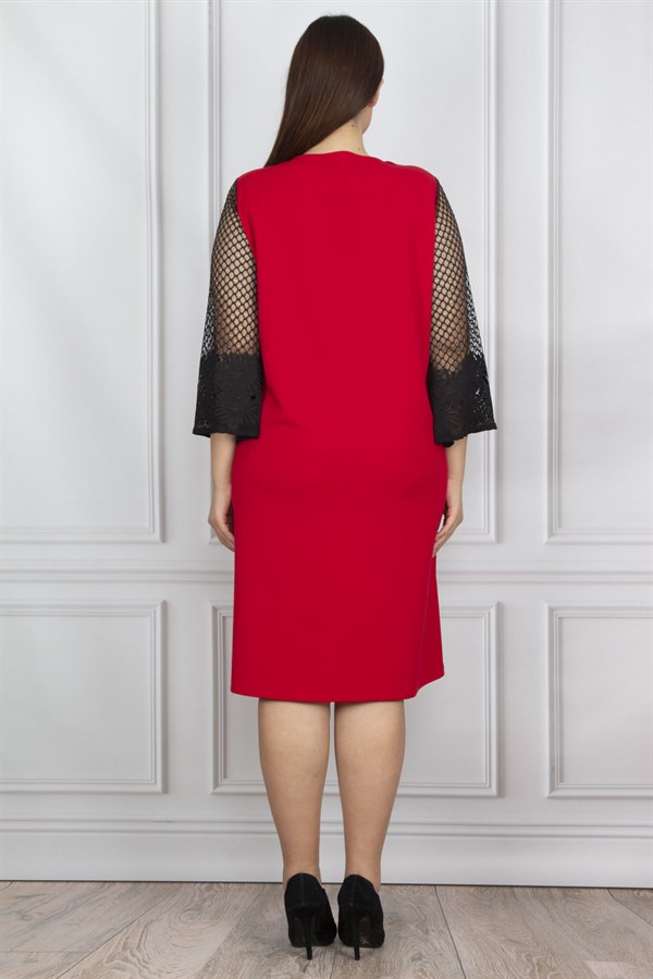 Kadın Kırmızı Dantel Detaylı Elbise 65N20604