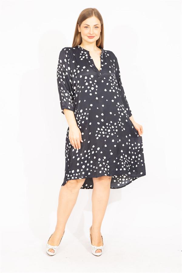 Kadın Lacivert V Yakalı Javanez Elbise 65N35527