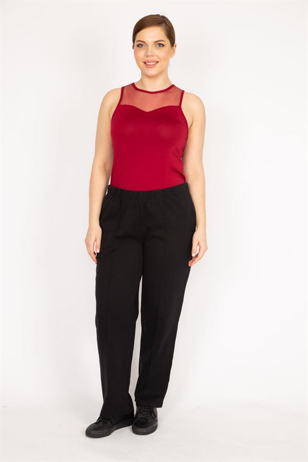 Kadın Siyah Büyük Beden Çima Dikişli Yan Cepli Eşofman Alt