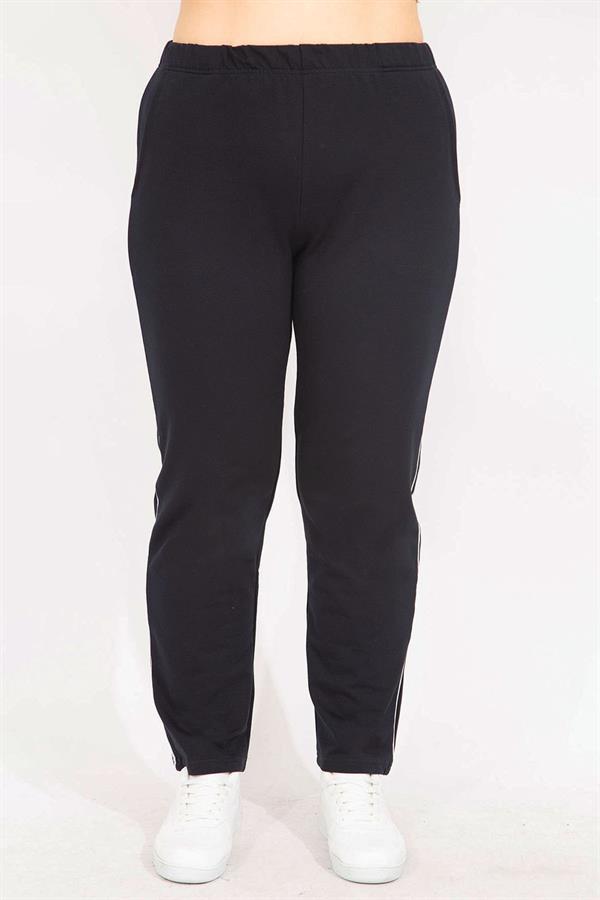 Kadın Lacivert Büyük Beden Biye Detaylı Spor Pantolon 65N35627