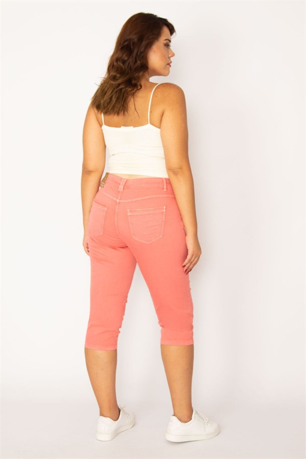 Kadın Gül Kurusu Likralı 5 Cep Kot Kapri 65N34116