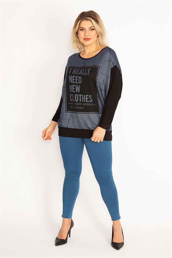 Kadın Siyah Yarasa Kol Ön Detaylı Tunik 65N34638