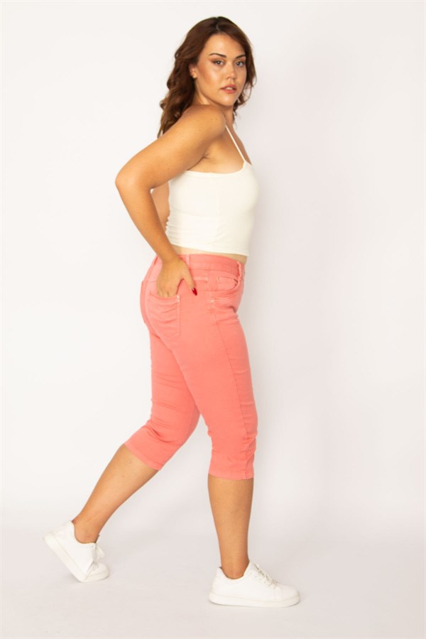 Kadın Gül Kurusu Likralı 5 Cep Kot Kapri 65N34116