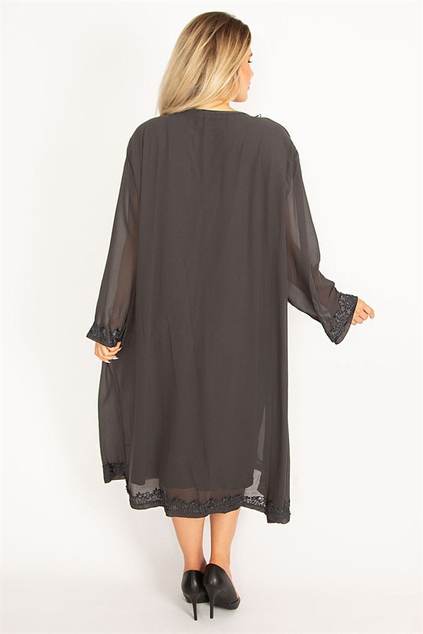 Kadın Füme Şifon Pelerinli Dantel Detaylı Abiye Elbise 65N34506