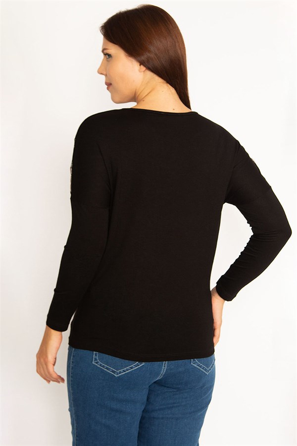 Kadın Siyah Önü Lame Bloglu V Yakalı Bluz  65N34483