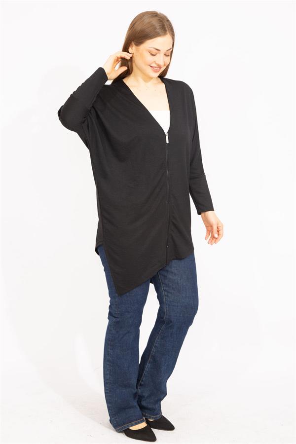 Women's Smoked Plus Size Front Zippered Coat 65N35730