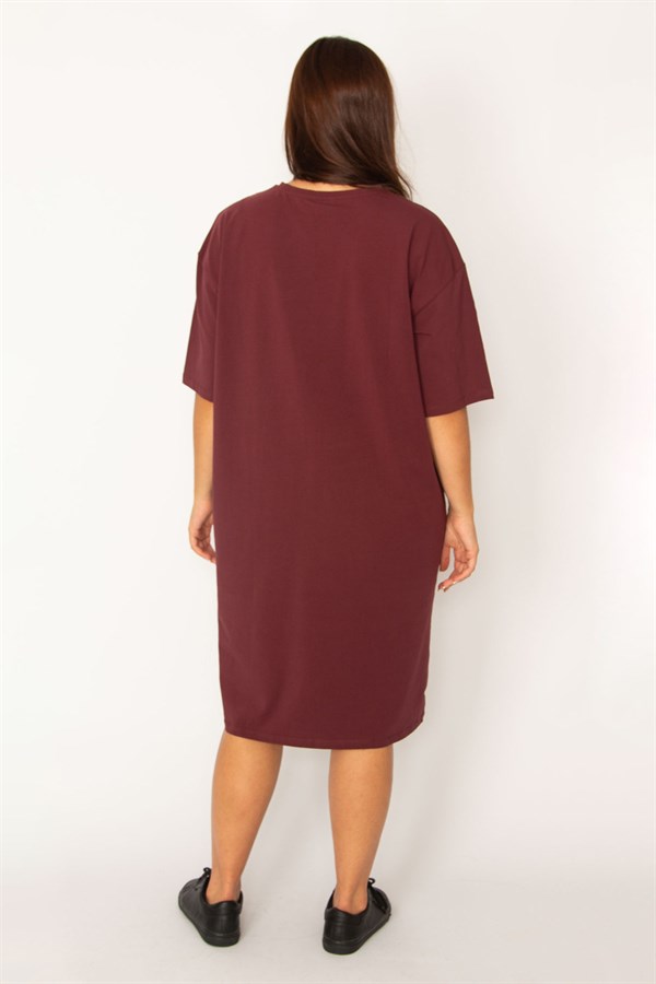 Kadın Mürdüm Pamuklu Kumaş Yan Fermuar Yırtmaçlı Likralı Elbise 65N34428