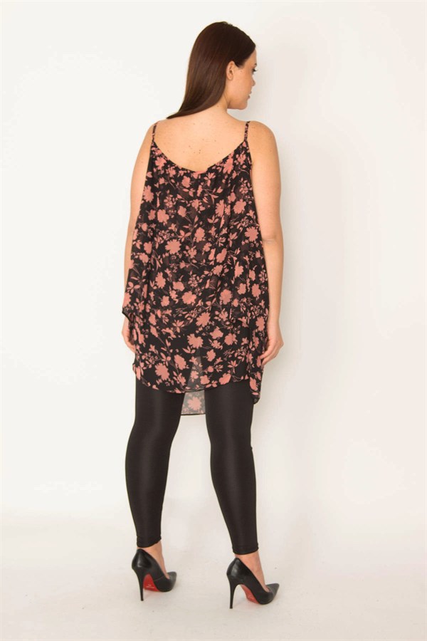 Kadın Renkli Desenli Şifon Kumaş Askılı Katlı Tunik 65N32041