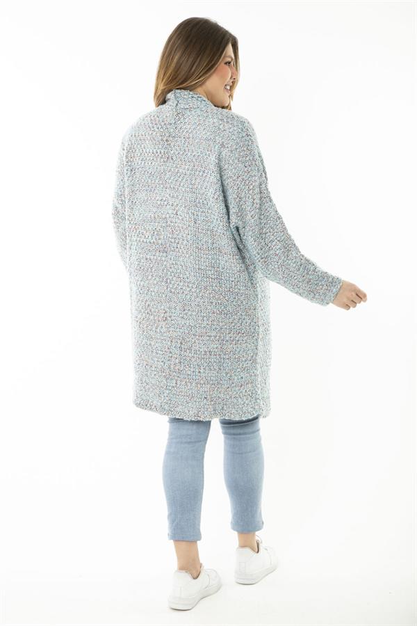 Kadın Büyük Beden Renkli Triko Kalın Hırka 65N37134