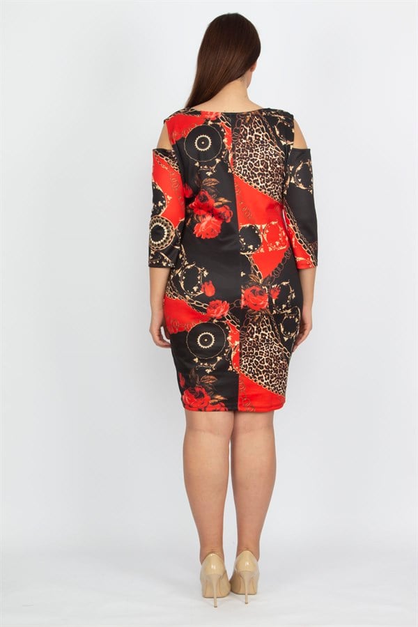 WOMEN'S BLACK OFF-SHOULDER FLORAL PATTERNED DRESS