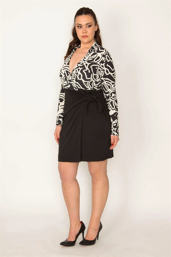 KADIN SİYAH YAN BAĞLAMALI ANVELOP ELBİSE