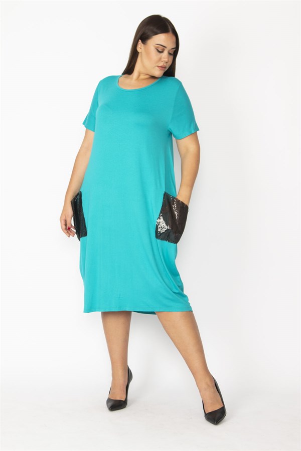 Kadın Bordo Cebi Payet Detaylı Viskon Elbise 65N28931