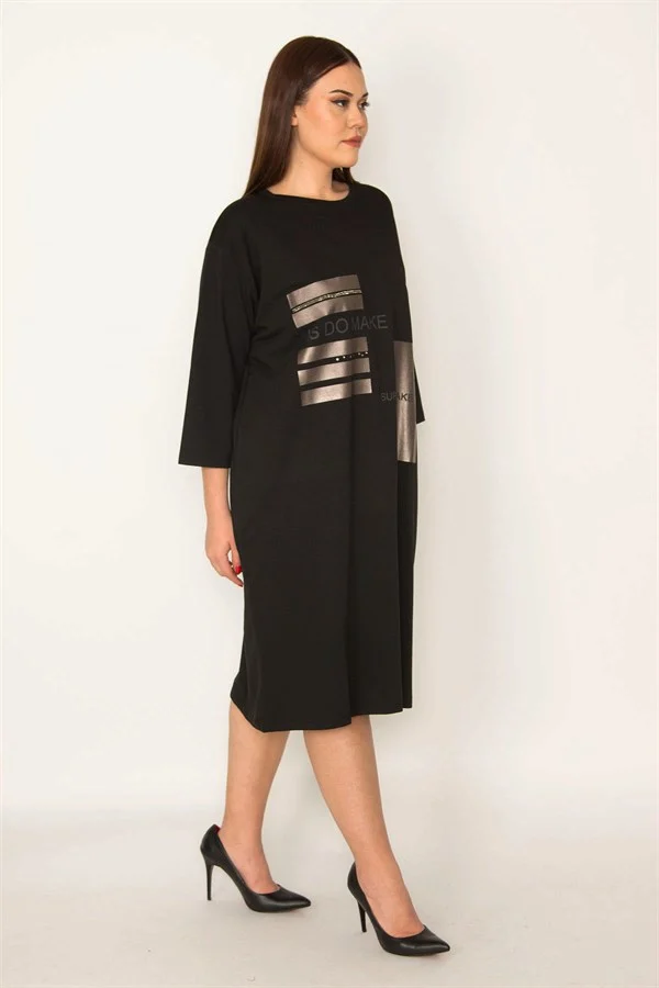 KADIN ORANJ TAŞ VE LAK DETAYLI ELBİSE