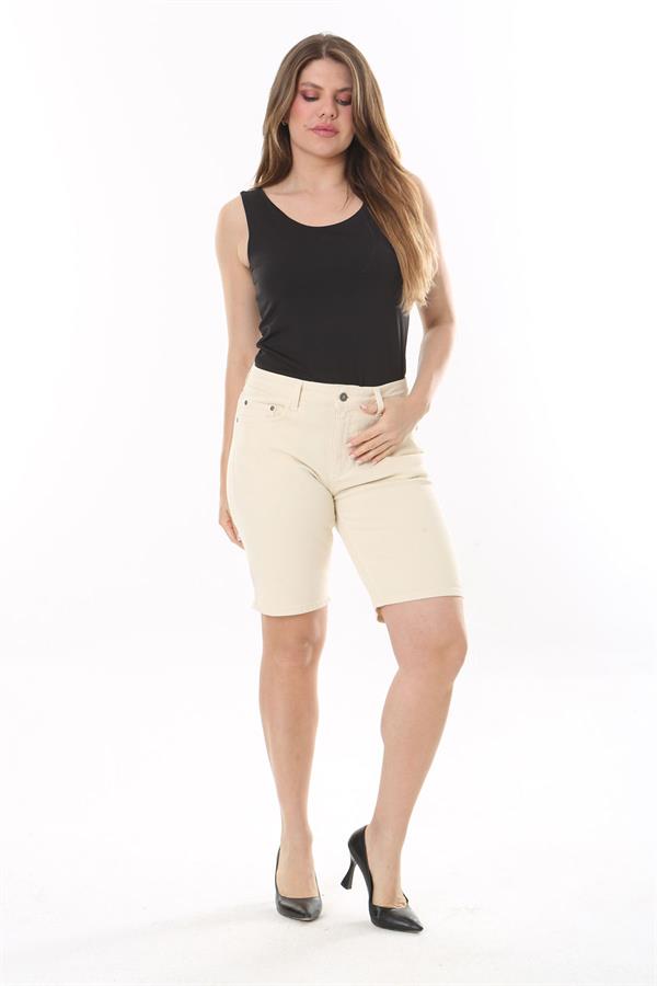 Kadın Büyük Beden Bej 5 Cepli Kot Şort 65N37821
