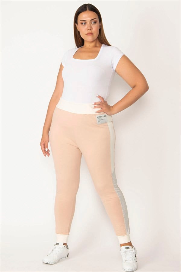 Kadın Pudra Paça Ribanalı Yan Şerit Ve Geniş Kemerli Spor Pantolon 65N27786