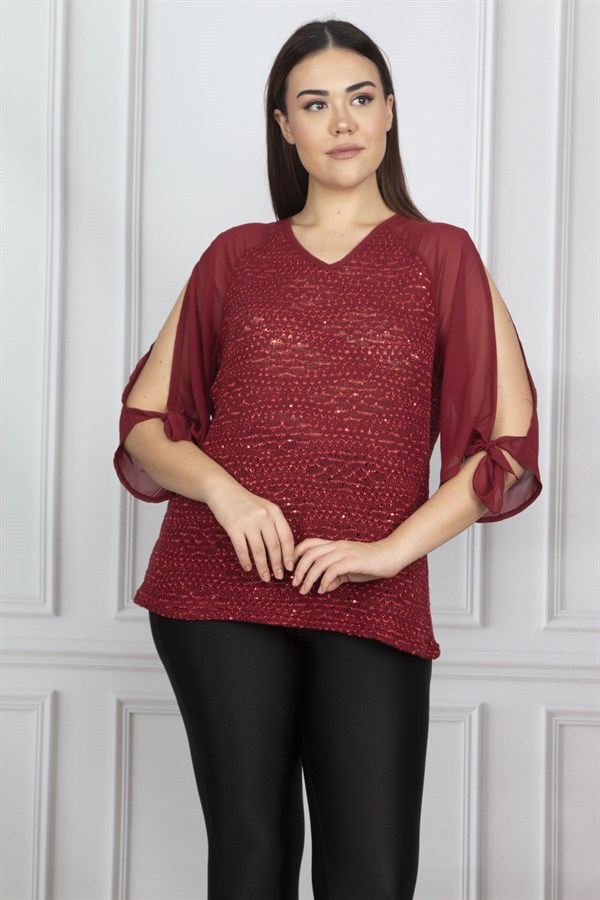 Kadın Bordo Kol Dekolteli Bluz 65N18966