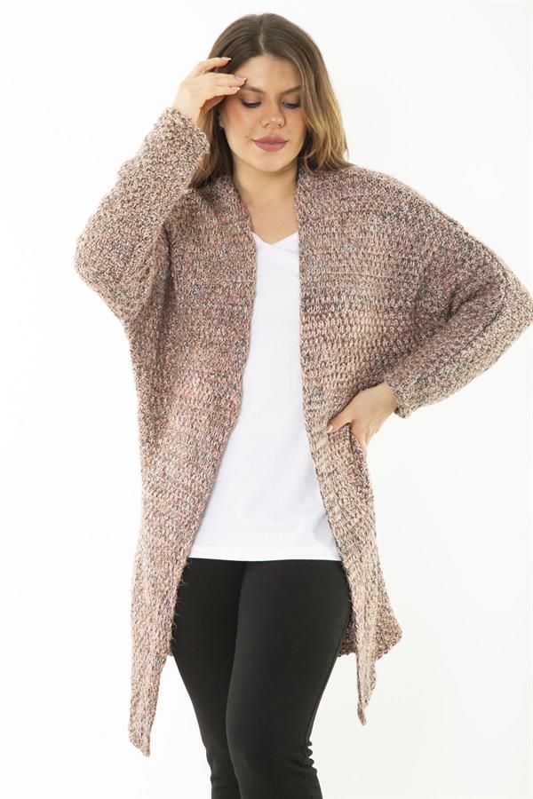 Kadın Büyük Beden Renkli Triko Kalın Hırka 65N37135