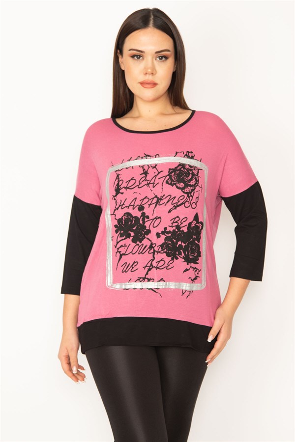 Kadın Gül Kurusu Önü Baskı Ve Taş Detaylı İki Renkli Tunik 65N31413