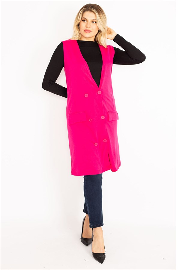 Kadın Fujya Ön Düğmeli Uzun Yelek 65N35012