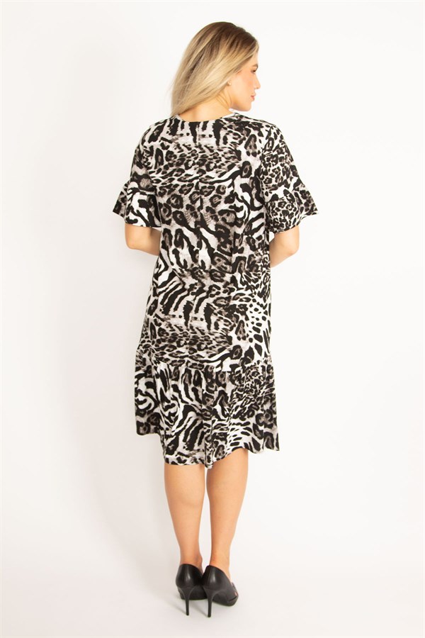 Kadın Leo Volan Kollu Etek Ucu Katlı Elbise 65N34447