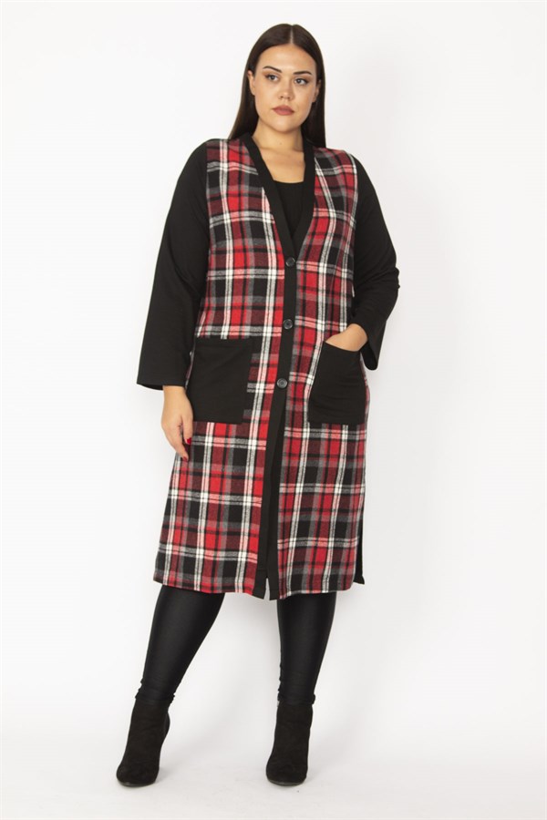 Kadın Gri Ekose Desenli Ön Boy Düğme Ve Cepli Kap 65N28487