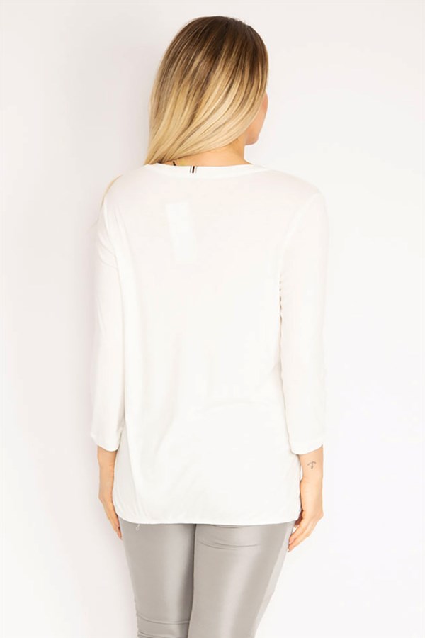 Kadın Kemik Önü Taş Ve Baskılı Yan Bağcık Detaylı Uzun Kollu Bluz 65N35350