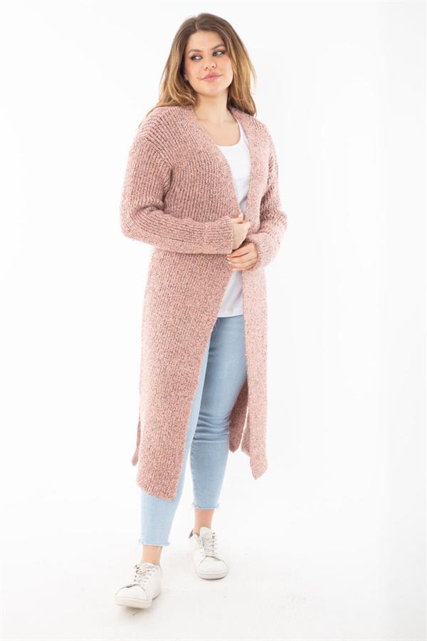 Kadın Büyük Beden Renkli Yırtmaçlı Kalın Triko Uzun Hırka 65N37306