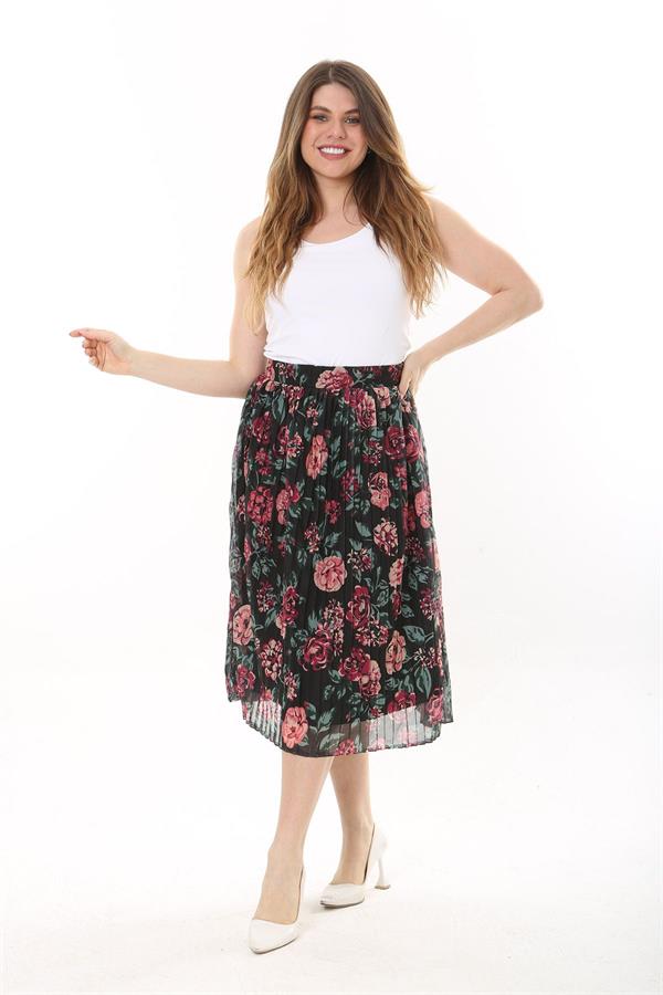 Kadın Büyük Beden Renkli Beli Lastikli Astarlı Pilise Tül Etek 65N37655