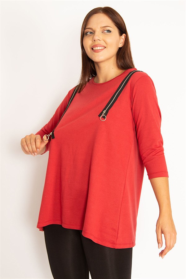 Women's Burgundy Ornamental Zippered Sweatshirt 65N34599